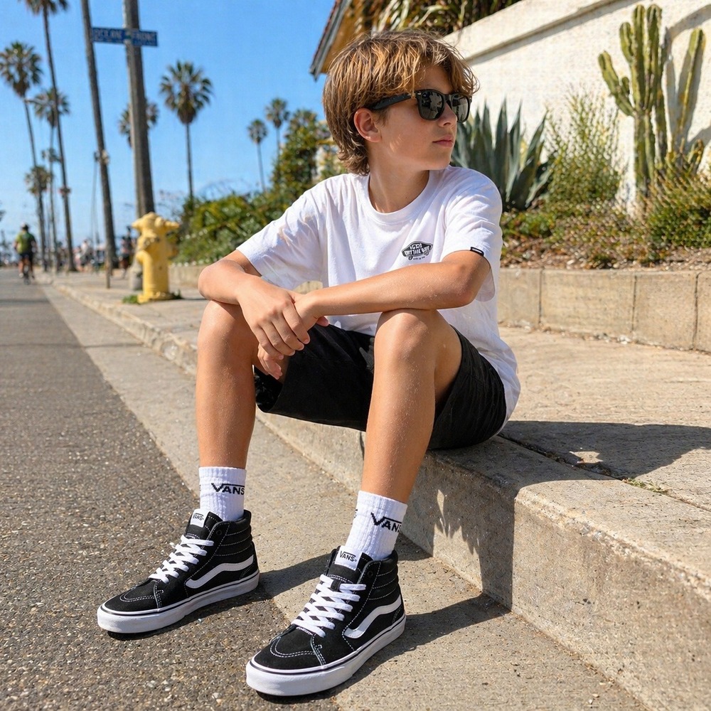 Vans Sk8-Hi High Top Skate Shoes Black White Canvas Suede Sneakers Youth Size 3